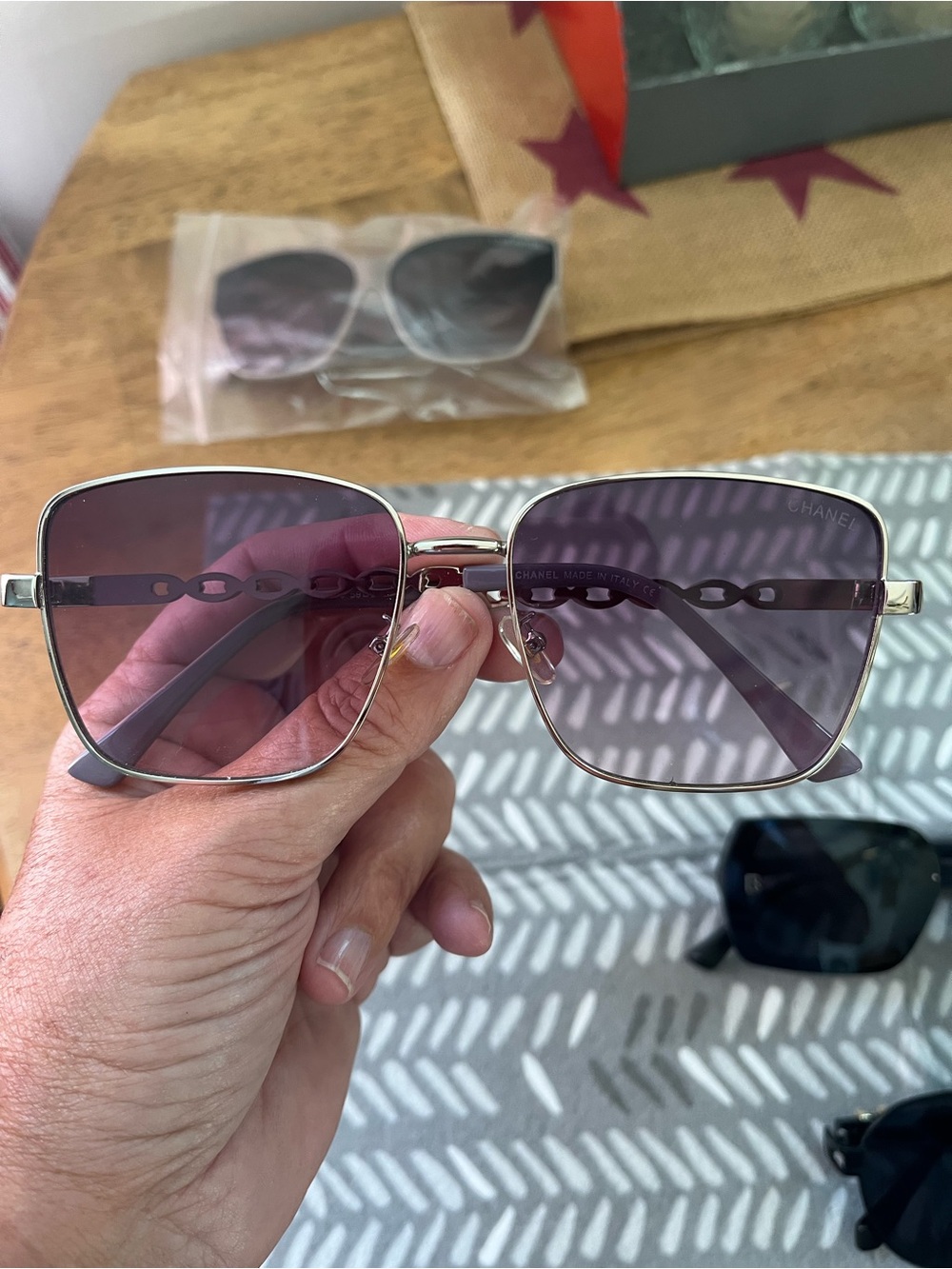 New fashionable Womens Square Sunglasses with Purple Gradient Lenses